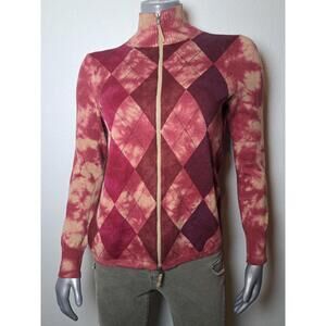 Ruff Hewn Zip Up Red Diamond Argyle Long Sleeve Golf Sweater Women’s M Wool 60%